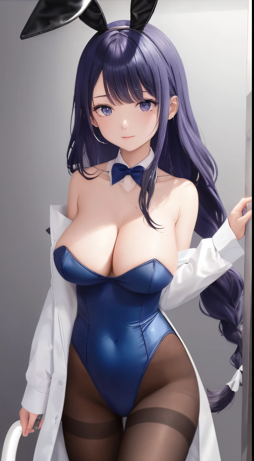 2girls absurdres ai_generated alternate_costume animal_ears aqua_bow aqua_bowtie arm_tattoo arms_behind_back bangs bare_shoulders black_hair black_leotard black_pantyhose blonde_hair blue_archive blue_bow blue_bowtie blue_eyes blue_leotard blush bow bowtie breast_press breasts brown_eyes brown_pantyhose +cleaning_&_clearing_(blue_archive) cleavage closed_mouth coat collar collarbone covered_navel cowboy_shot dark-skinned_female dark_skin detached_collar dress_shirt fake_animal_ears hair_between_eyes hair_intakes hairband halo high_ponytail highleg highleg_leotard highres jacket karin_(blue_archive) karin_(bunny)_(blue_archive) large_breasts legs_together leotard long_hair long_sleeves looking_at_viewer +millennium_science_school_student multiple_girls number_tattoo off_shoulder official_alternate_costume open_clothes open_mouth open_shirt pantyhose parted_lips playboy_bunny ponytail rabbit_ears shirt shoulder_tattoo sidelocks simple_background skindentation smile standing strapless strapless_leotard tattoo thigh_gap thighband_pantyhose thighs toki_(blue_archive) toki_(bunny)_(blue_archive) traditional_bowtie very_long_hair white_background white_coat white_jacket white_shirt yellow_eyes
