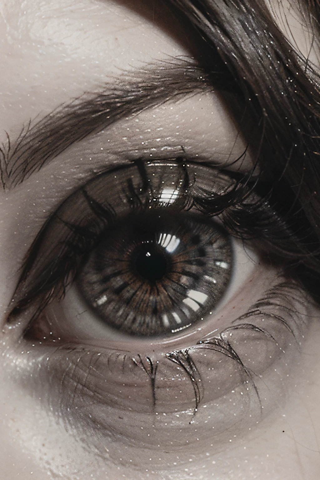 Antique engraving of a drawing of a human eye in which the pupil is in the center of the image.