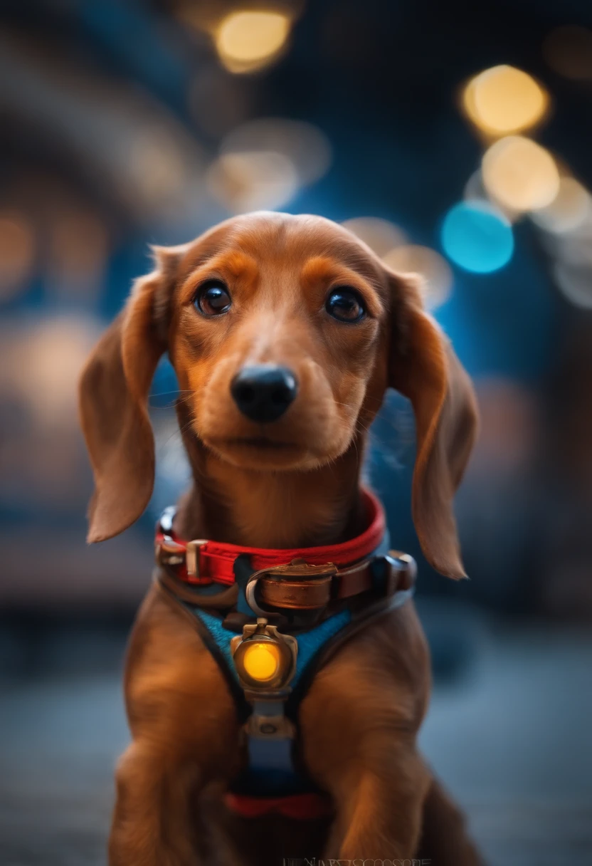 perro teckel en un cohete espacial estilo pixar