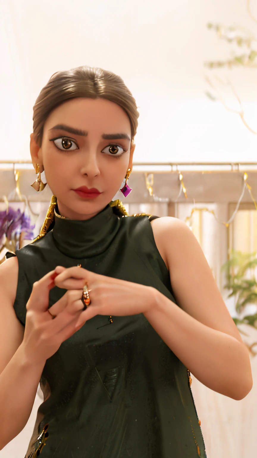 There is a flawless olive skin woman, gorgeous Latin face, anime style, fairytale backdrop background