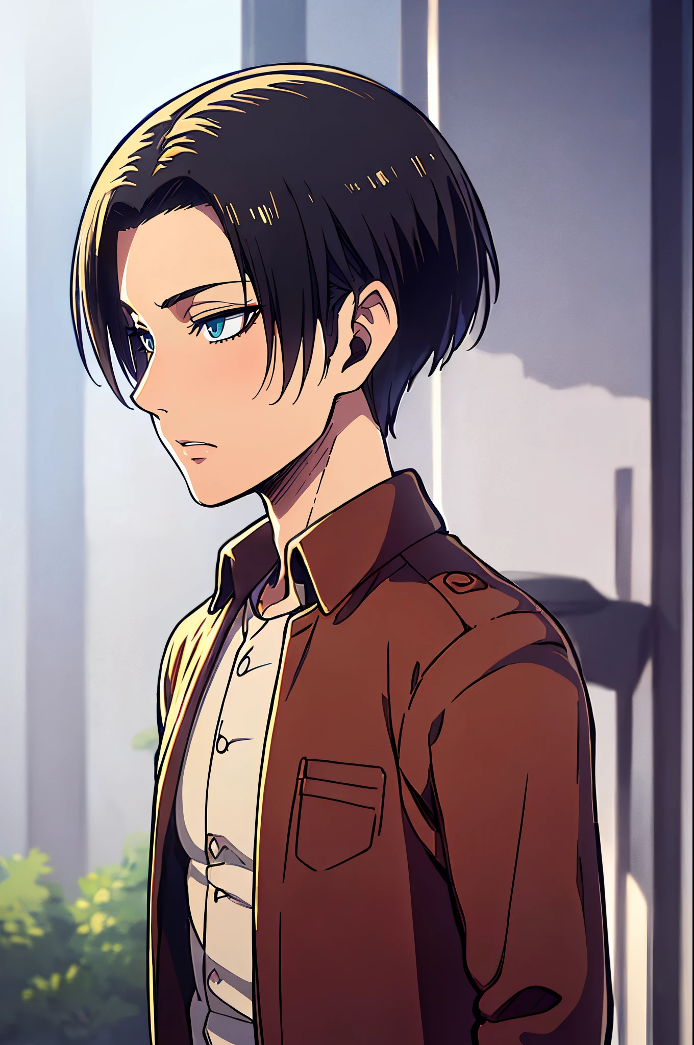 ((4K works))、​masterpiece、（top-quality)、((high-level image quality))、((One Manly Boy))、Slim body、((Attractive and sexy jeans fashion))、((Men's Fashion))、(Detailed beautiful eyes)、Late Night City、Levi Ackerman、((short hair above the ears))、((Smaller face))、((Neutral face))、((Korean boy))、((18year old))、((Handsome man))、((sings))、((Korean Makeup))、((elongated and sharp eyes))、((Like a celebrity))、Everyday photography、((Shot alone))、((Shot diagonally from the side))、((Upper body photography))、((Artist Photos))