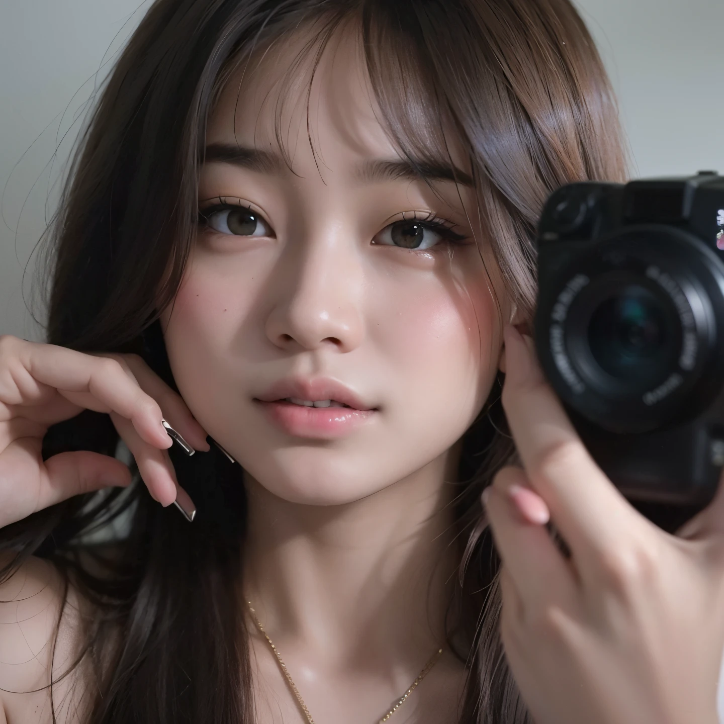 araffe woman taking a photo of herself with a camera, Ulzzang, Jinyoung Canela, Fotografia selfie 8k, coreana, foto portait foto de perfil, wan adorable korean face, Lalisa Manobal, com bonito - fino - rosto, young adorable korean face, Jaeyeon Nam, jennie blackpink, foto de perfil headshot, Xintong Chen