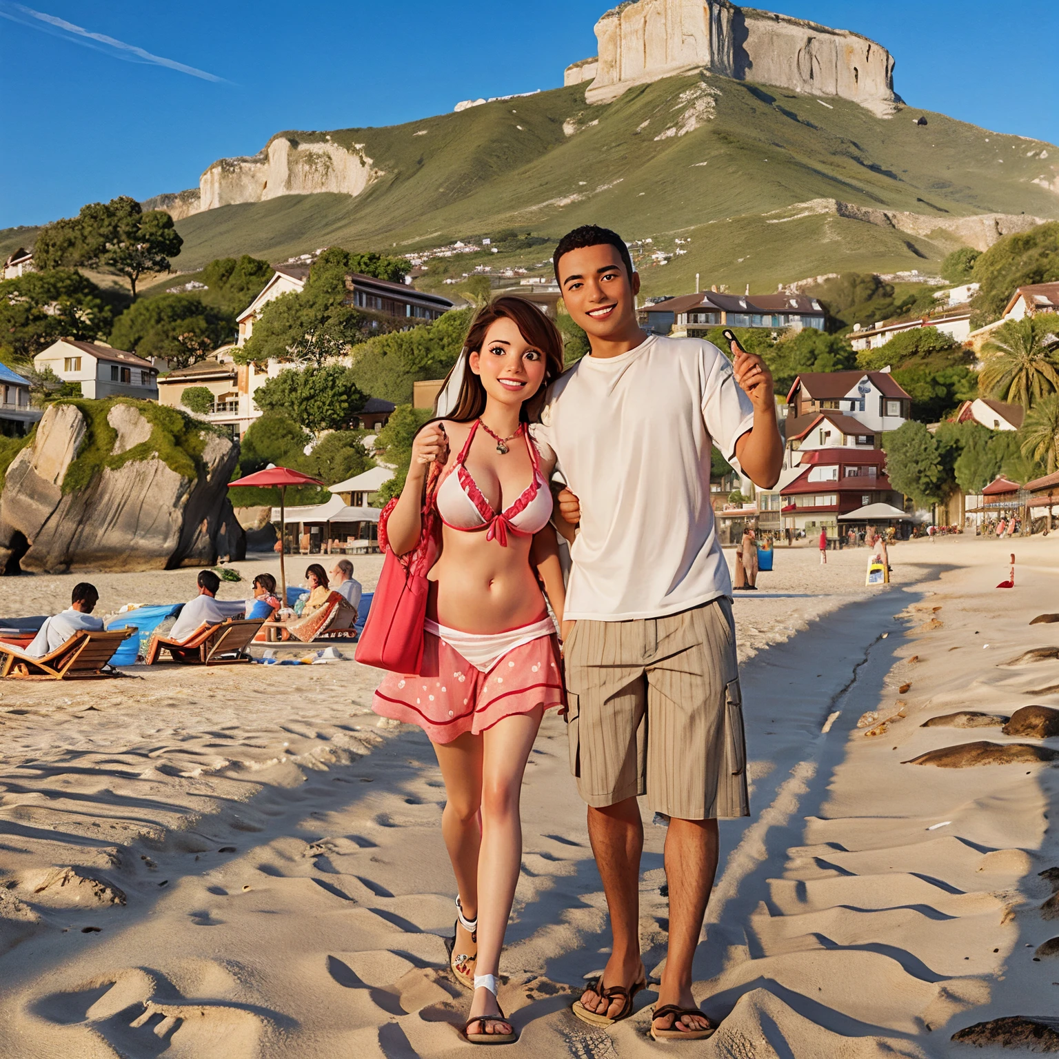 Couple on the beach posing for the photo