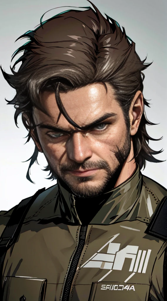 metal gear,metal gear solid,solid snake,metal gear solid solid snake,art hyperrealism,dark,dark background,suit,business suit,wearing gloves,blood on face,snake,hyperrealistic,evil facial expression --auto --s2