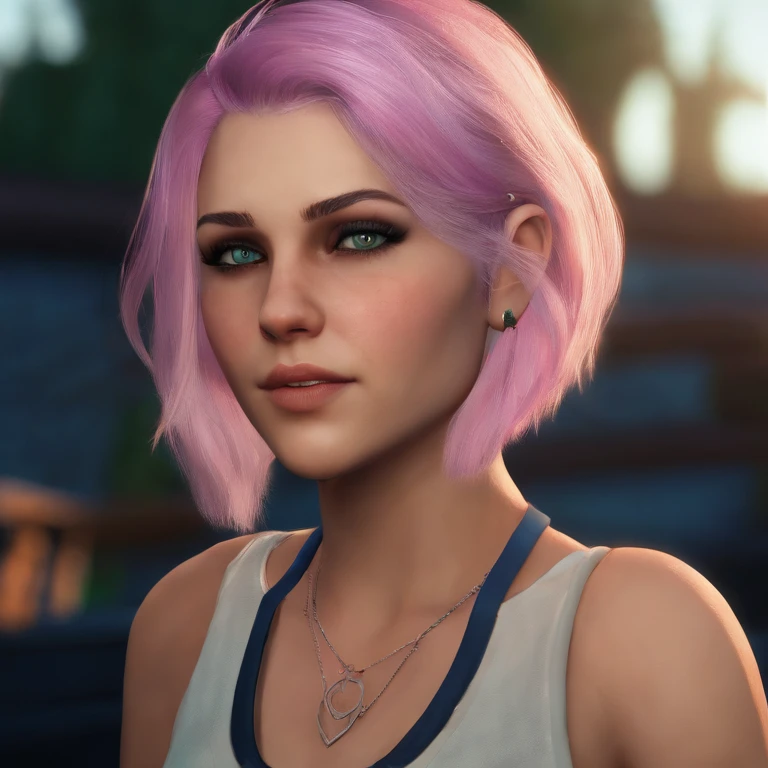 Chloe is a tall white teenage girl, with very short blue hair with pink roots, green eyes, punk aesthetic,Life is Strange video game series,Chloe is a tall white teenage girl, with very short blue hair with pink roots, green eyes, punk aesthetic,face,photo
