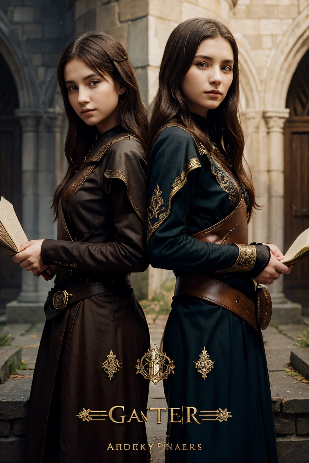 Make a book cover with fantasy designs, TWO SISTERS