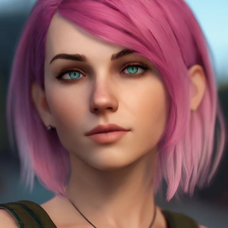 Chloe is a tall white teenage girl, with very short blue hair with pink roots, green eyes, punk aesthetic,Life is Strange video game series,Chloe is a tall white teenage girl, with very short blue hair with pink roots, green eyes, punk aesthetic,face,photo