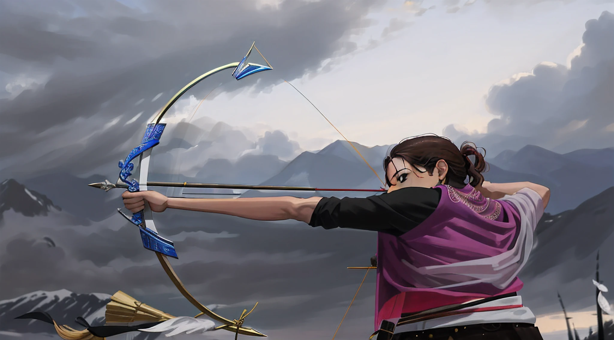 hay un hombre que sostiene un arco y un arco, wielding a bow, Arco arquero, tiro con arco, Heroica pose de arco de tiro, sosteniendo arco y flecha, apuntando su arco, Longbow, Arqueros, sosteniendo un arco y una flecha, Apuntar con arco y flecha, sosteniendo un arco, sosteniendo un arco largo, Arco y flecha, con arco y flecha