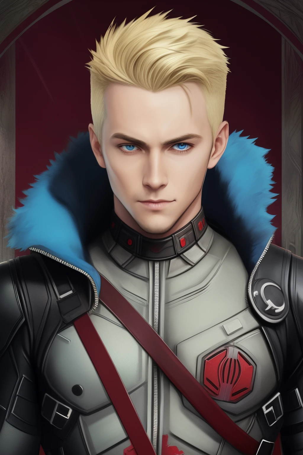 Blonde hair blue eyes Deadpool boy