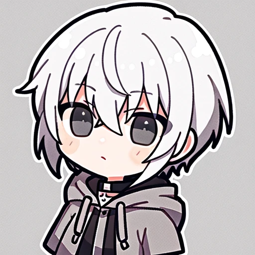 masterpiece,1boy,white hair,dark grey hoodie