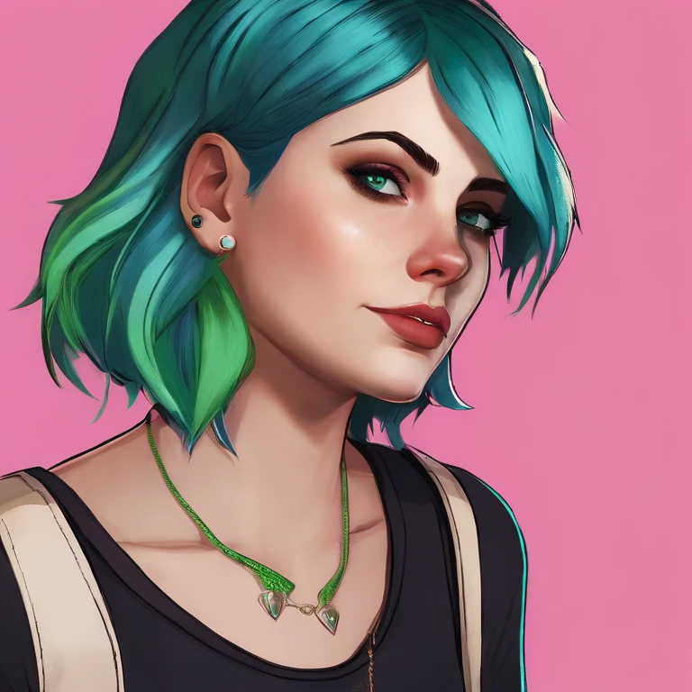 Chloe is a tall white teenage girl, with very short blue hair with pink roots, green eyes, punk aesthetic,Life is Strange video game series,Chloe is a tall white teenage girl, with very short blue hair with pink roots, green eyes, punk aesthetic,face,photo