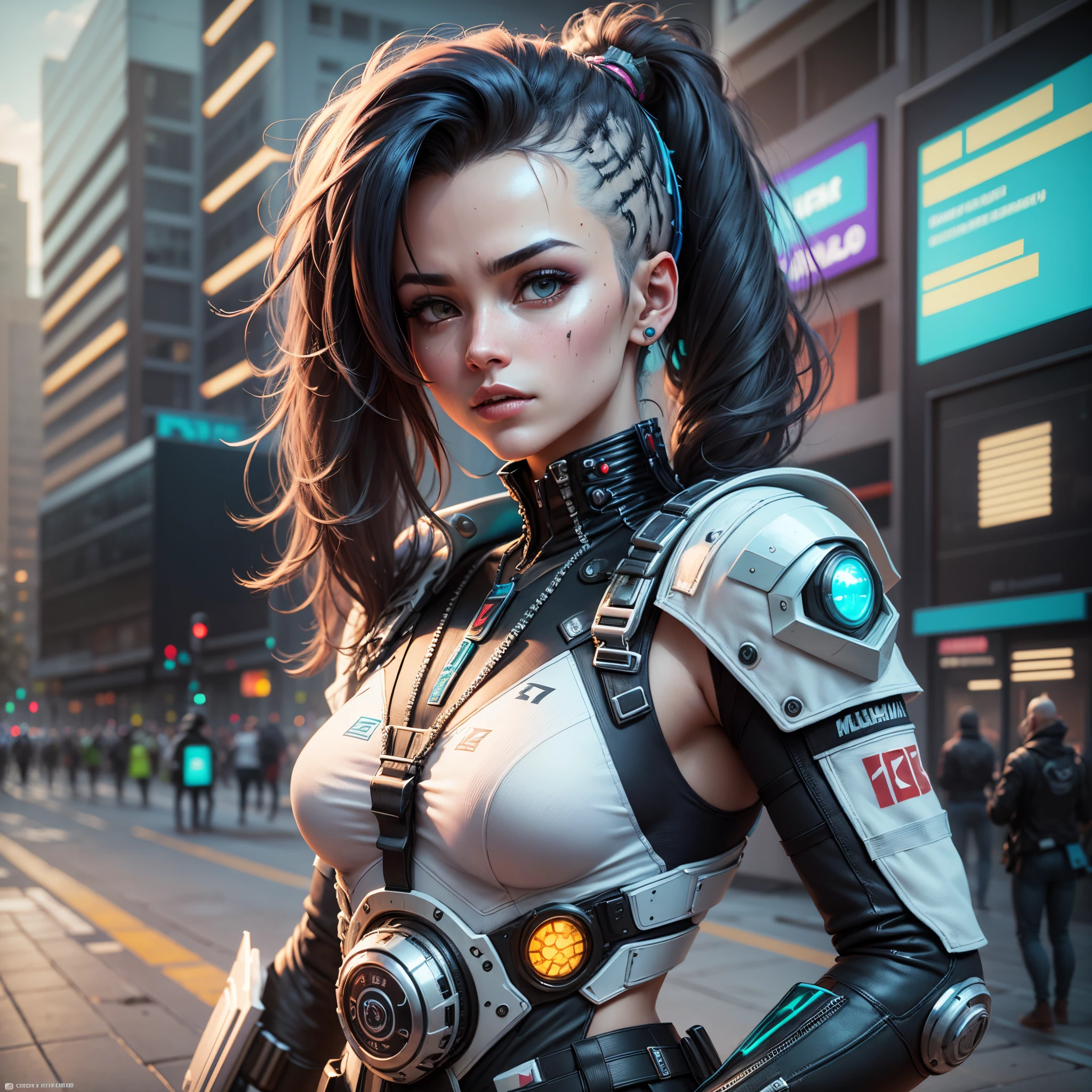 ((melhor qualidade)), ((obra-prima)), (detalhado: 1.4), ....3d, como uma imagem de uma linda mulher cyberpunk, (((corpo inteiro))), HDR (high dynamic range), ray tracing, NVIDIA RTX, Super-Resolution, Unreal 5, Subsurface dispersão, Textura PBR, Post-processing, anisotropic filtering, profundidade de campo, Maximum clarity and sharpness, texturas multicamadas, Albedo e mapas Speculares, surface shading, Accurate simulation of light-material interaction, perfectly proportions, octan render, Two-tone lighting, Abertura ampla, ISO baixo, White balance, 8K BRUTO, ::style futurista cyberpunk, Estilo realista, ::n_style pintura digital --auto --s2