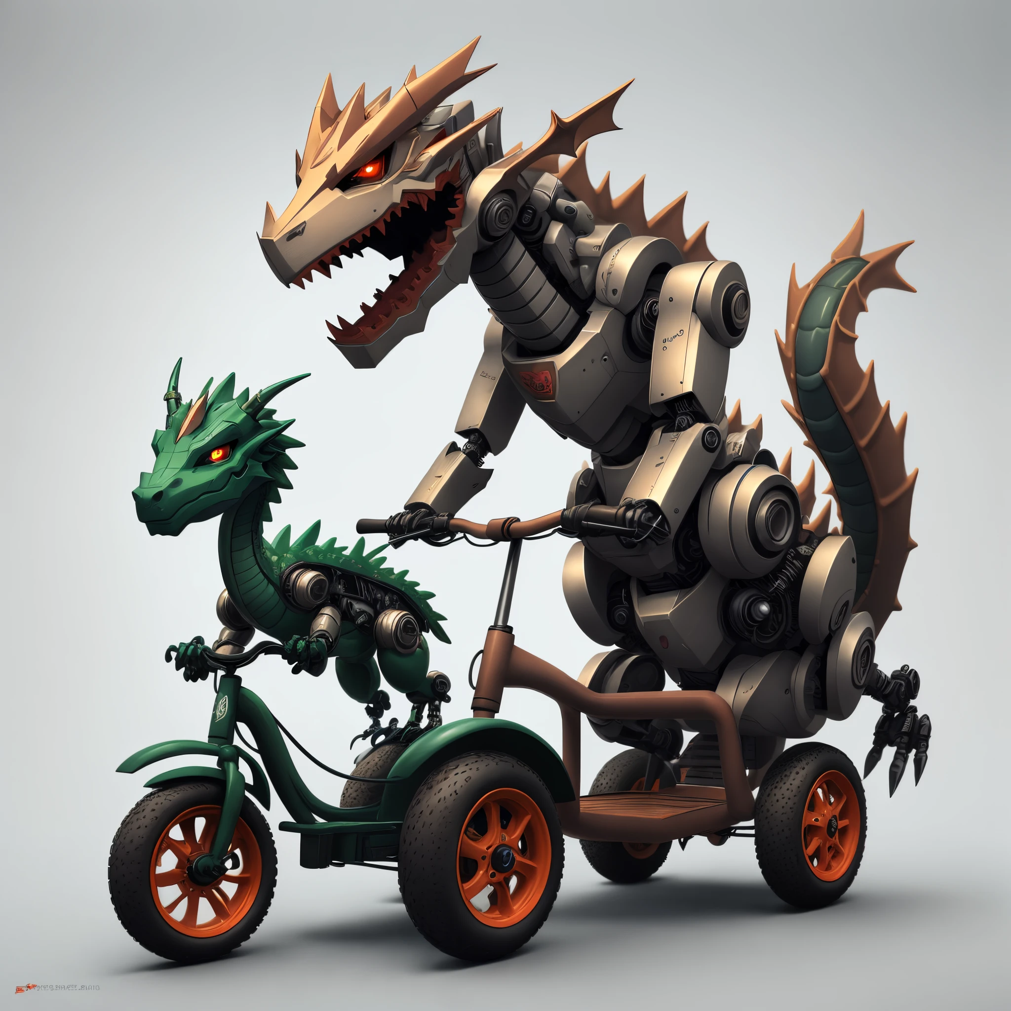 Dragon robot riding a tricycle