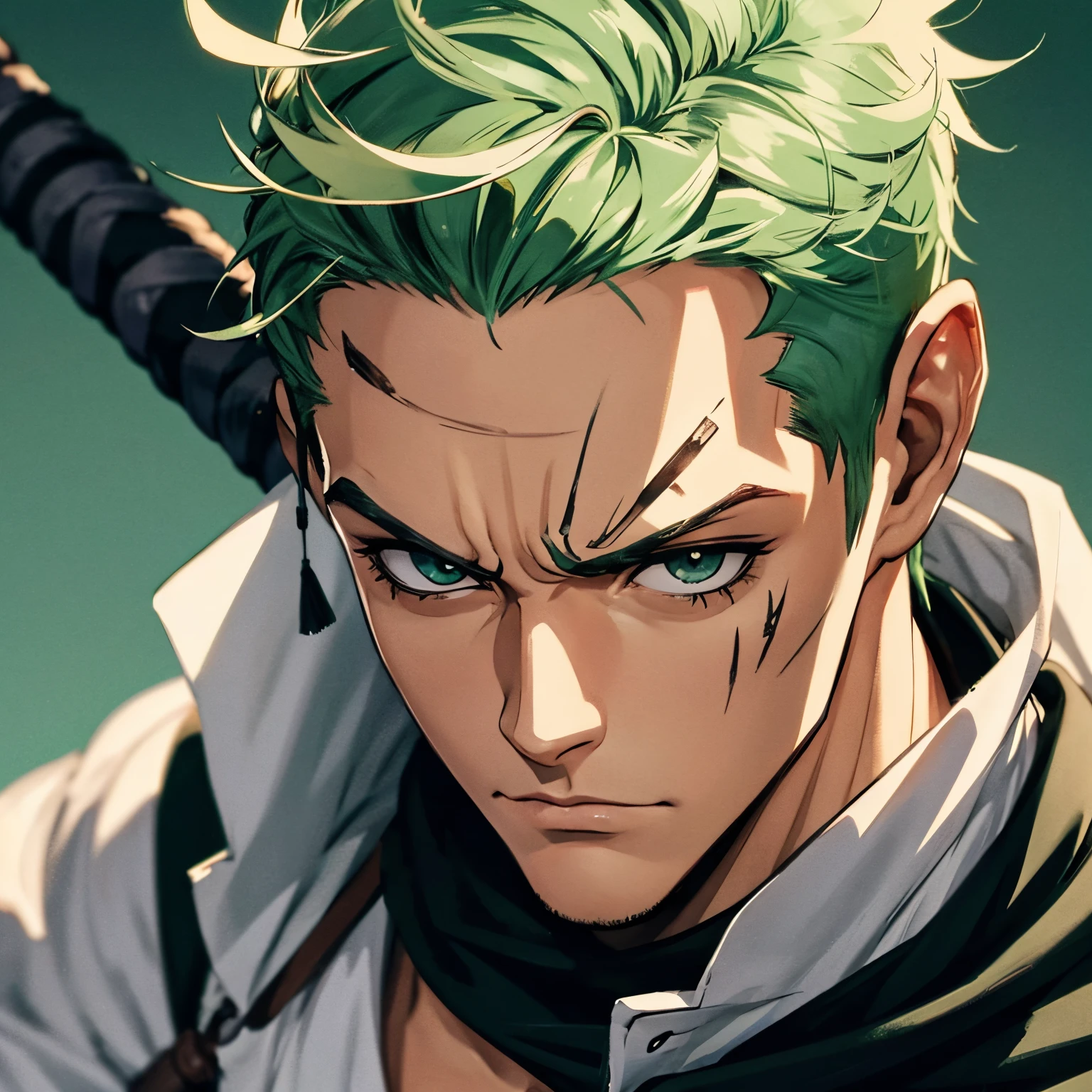 Zoro com corte no olho, looking serious