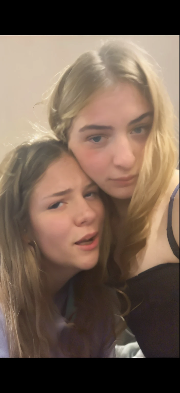 two women are taking a selfie together in a mirror, annoying sister vibes, very very low quality picture, profile picture, profile image, charli bowater and artgeem, 😭 🤮 💕 🎀, very very low quality, taken in the early 2020s, roomies, 😭🤮 💔, woman holding another woman, looking partly to the left