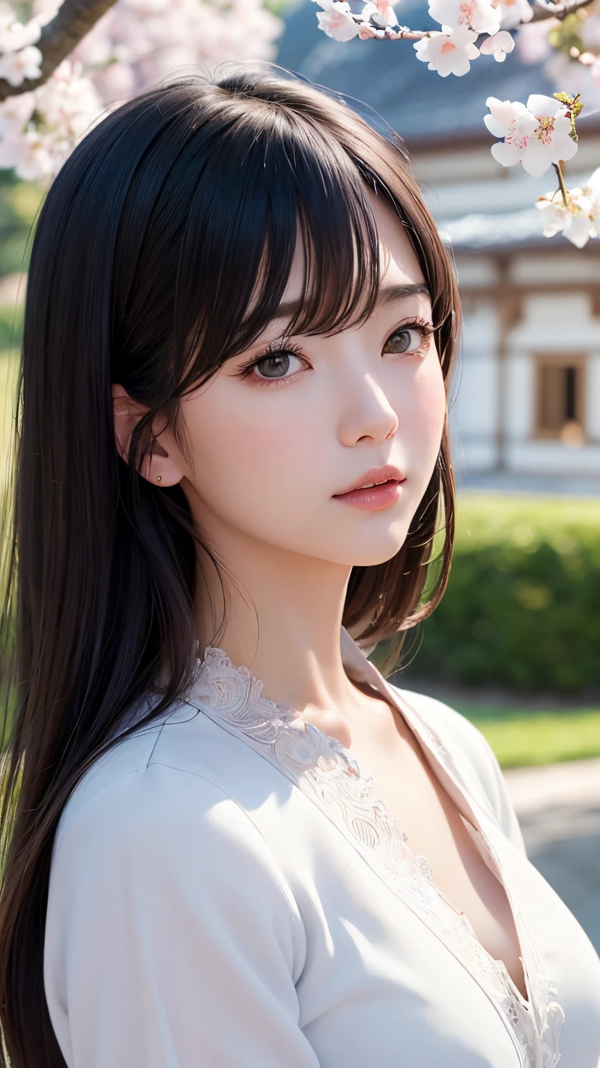 (1 nogizaka girl,raw photo,photo realistic:1.5),(best quality, high quality,HDR, highest quality,ultra high resolution,high resolution,high res,ultra high difinition,huge file size,8K,2K wallpaper,8K wallpaper,high quality texture,amazing,an extremely delicate:1.4),one girl, Japanese famous idol,beautiful face,small face,absurd,ridiculous,incredibly ridiculous,portrait,breasts close up,blurry background,(miko clothes,cleavage,no makeup:1.2),medium skin,beautiful skin,detailed skin,small head,black hair,silky hair,(Japanese eyes,round eyes:1.5),detailed eyes,black eyes,Japanese idol eyes,perfectly propotioned face,Japanese nose,5-fingers,(Light Particles, Lens Flare, Luminous Particles: 0.7),looking at viewer,bright lighting,professional lighting,girl