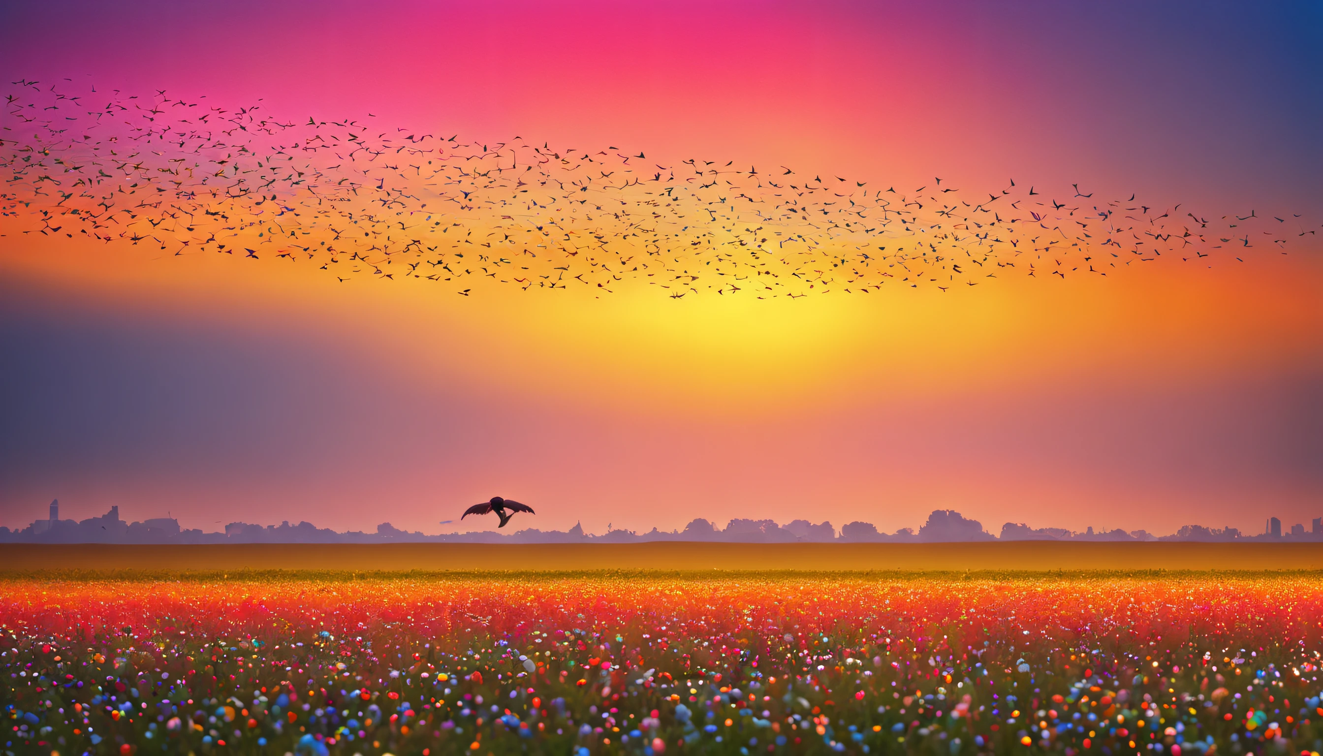 shiny sky, beautiful, colorful birds