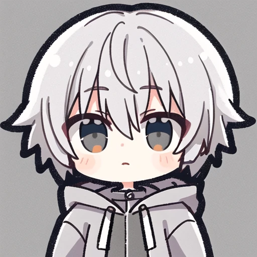 masterpiece,1boy,grey hoodie,white hair