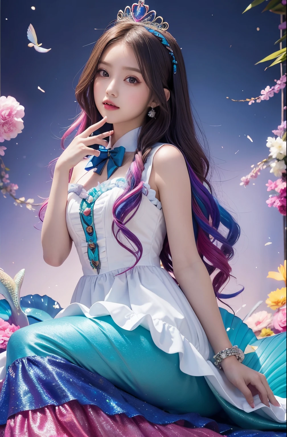 best qualtiy，tmasterpiece，Ultimate Resolution，downy，highly colorful，Colorful，Mermaid Princess，lolita dress，fishtail