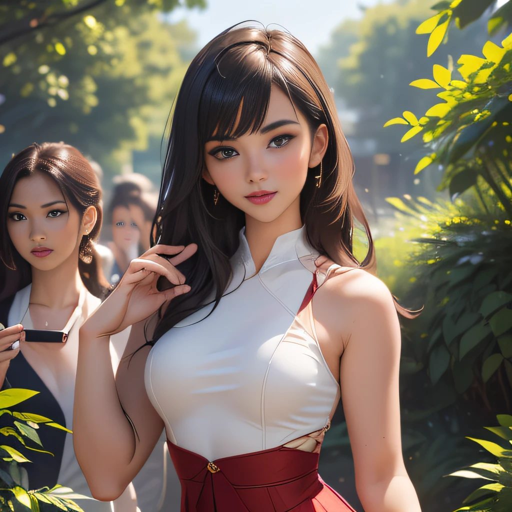 sfw, (Extremely detailed 8k wallpaper:2), (photo:2), (soigne Beautiful girl:2), (gives a lecture to friends:2), detailed (Face and eyes), (hyper realistic:1), (highly detailed:1), (epic realistic:1), rim light, (maximum details:1), cozy, (fullbody:1.3), (looking at viewer:2), (Woman's Attractive Qualities:2), (Attractive Woman:2), (Attractive:2), Smile, Intelligence, Empathy, Gracefulness, Sense of Style, Fitness, Grooming, Optimism, (Sensitivity:2), Sincerity, Romantic Gestures, Playfulness, Fashion Sense, (Sensuality:2), Charm, Modesty, Thoughtfulness, (Femininity:1), Flirtatiousness, Warmth, (Physical attractiveness:2), A beautiful smile, A love of life, strength and power, vulnerability, curiosity, wonder, love, (nature background:2), kawaii, waifu, Beautiful breasts, (attractive body:2), (Beautiful body:2), Beautiful pose, attractive pose, (Beautiful legs:1.0), (spread legs:1.0), (Beautiful clothes:1), (classic clothes:2), (elegant clothes:2), (European clothes:2), detailed clothes, (skirt:1), (blouse:1), (provocative pose)
