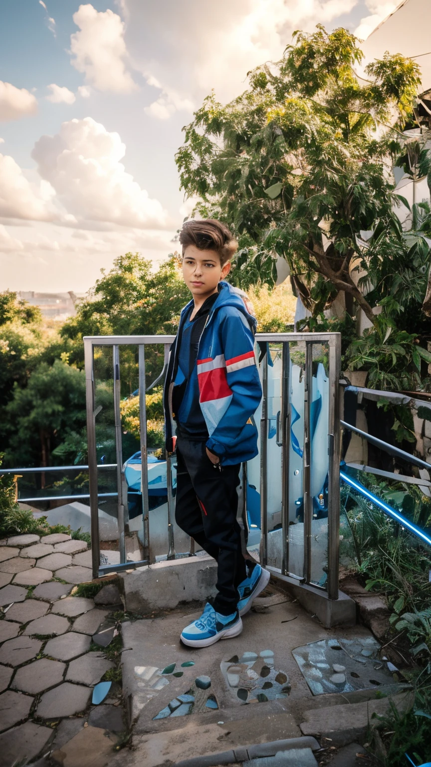 Boy with futuristic background realisti