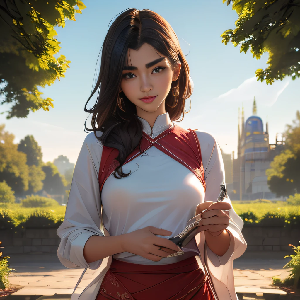 (Extremely detailed 8k wallpaper:2), (photo:2), (soigne Beautiful girl:2), (gives a lecture to friends:2), detailed (Face and eyes), (hyper realistic:1), (highly detailed:1), (epic realistic:1), rim light, (maximum details:1), cozy, (fullbody:1.3), (looking at viewer:2), (Woman's Attractive Qualities:2), (Attractive Woman:2), (Attractive:2), Smile, Intelligence, Empathy, Gracefulness, Sense of Style, Fitness, Grooming, Optimism, (Sensitivity:2), Sincerity, Romantic Gestures, Playfulness, Fashion Sense, (Sensuality:2), Charm, Modesty, Thoughtfulness, (Femininity:1), Flirtatiousness, Warmth, (Physical attractiveness:2), A beautiful smile, A love of life, strength and power, vulnerability, curiosity, wonder, love, (nature background:2), kawaii, waifu, Beautiful breasts, (attractive body:2), (Beautiful body:2), Beautiful pose, attractive pose, (Beautiful legs:1.0), (Beautiful clothes:1), (classic clothes:2), (elegant clothes:2), (European clothes:2), detailed clothes, (skirt:1), (blouse:1), (provocative pose)