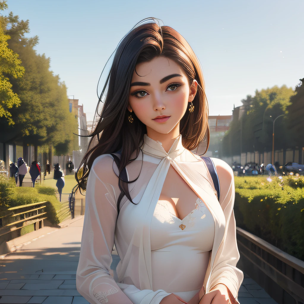 (Extremely detailed 8k wallpaper:2), (photo:2), (soigne Beautiful girl:2), (gives a lecture to friends:2), detailed (Face and eyes), (hyper realistic:1), (highly detailed:1), (epic realistic:1), rim light, (maximum details:1), cozy, (fullbody:1.3), (looking at viewer:2), (Woman's Attractive Qualities:2), (Attractive Woman:2), (Attractive:2), Smile, Intelligence, Empathy, Gracefulness, Sense of Style, Fitness, Grooming, Optimism, (Sensitivity:2), Sincerity, Romantic Gestures, Playfulness, Fashion Sense, (Sensuality:2), Charm, Modesty, Thoughtfulness, (Femininity:1), Flirtatiousness, Warmth, (Physical attractiveness:2), A beautiful smile, A love of life, strength and power, vulnerability, curiosity, wonder, love, (nature background:2), kawaii, waifu, Beautiful breasts, (attractive body:2), (Beautiful body:2), Beautiful pose, attractive pose, (Beautiful legs:1.0), (Beautiful clothes:1), (classic clothes:2), (elegant clothes:2), (European clothes:2), detailed clothes, (skirt:1), (blouse:1), (provocative pose)