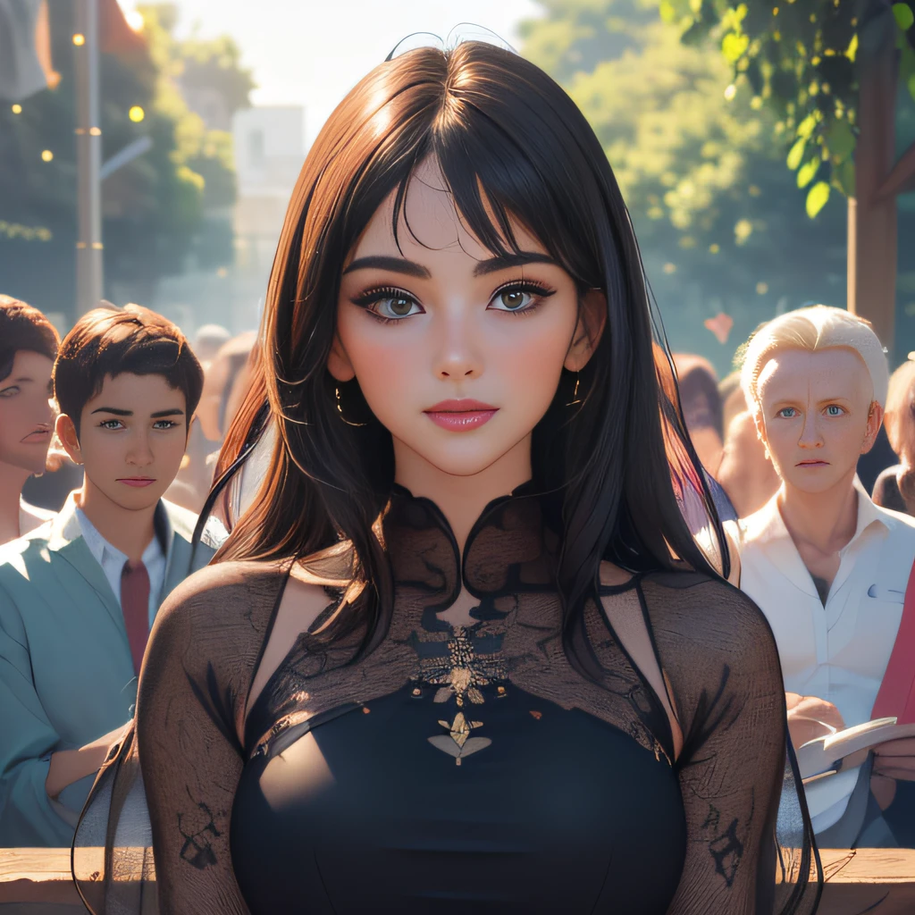 (Extremely detailed 8k wallpaper:2), (photo:2), (soigne Beautiful girl:2), (gives a lecture to friends:2), detailed (Face and eyes), (hyper realistic:1), (highly detailed:1), (epic realistic:1), rim light, (maximum details:1), cozy, (fullbody:1.3), (looking at viewer:2.0), (Woman's Attractive Qualities:2), (Attractive Woman:2), (Attractive:2), Smile, Intelligence, Empathy, Gracefulness, Sense of Style, Fitness, Grooming, Optimism, (Sensitivity:2), Sincerity, Romantic Gestures, Playfulness, Fashion Sense, (Sensuality:2), Charm, Modesty, Thoughtfulness, (Femininity:1), Flirtatiousness, Warmth, (Physical attractiveness:2), A beautiful smile, A love of life, strength and power, vulnerability, curiosity, wonder, love, (nature background:2), kawaii, waifu, Beautiful breasts, (attractive body:2), (Beautiful body:2), Beautiful pose, attractive pose, (Beautiful legs:1.0), (Beautiful clothes:1), (classic clothes:2), (elegant clothes:2), (European clothes:2), detailed clothes, (skirt:1), (blouse:1), (provocative pose)