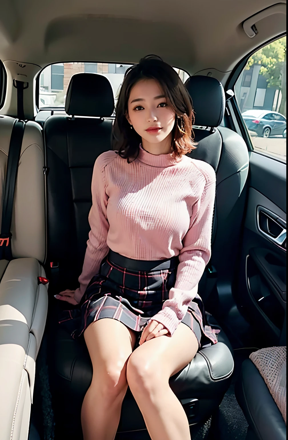 top-quality、hight resolution、ultra-detailliert、masterpiece、Raw photography、realisitic、Photorealsitic、extremely delicate and beautiful、finely detail、Textured skin、(in car)、2 people,man and woman、japanese、22year old both、(((woman is office lady wearing
tight rib knit blouse and plaid skirt ,man is businessman wearing suits)))、woman ??????? and Showing pink panties,detailed panties,detailed frilled panties showing,(((the man sitting on car driver's seat and woman riding on the man))),kissing,、tall、Brown hair、wavy hair,short hair,Wearing makeup、(Bare legs:1.5)、perfectly proportions,,sexual position where the man lies flat on his back and the woman sits on top, cowgirl position,spreading her legs,focus her thighs, having ???,pov