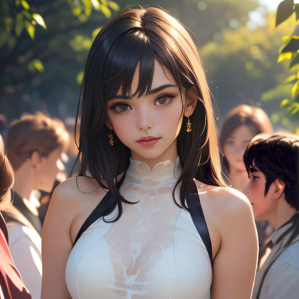 (Extremely detailed 8k wallpaper:2), (photo:2), (soigne Beautiful girl:2), (gives a lecture to friends:2), detailed (Face and eyes), (hyper realistic:1), (highly detailed:1), (epic realistic:1), rim light, (maximum details:1), cozy, (fullbody:1.3), (looking at viewer:2), (Woman's Attractive Qualities:2), (Attractive Woman:2), (Attractive:2), Smile, Intelligence, Empathy, Gracefulness, Sense of Style, Fitness, Grooming, Optimism, (Sensitivity:2), Sincerity, Romantic Gestures, Playfulness, Fashion Sense, (Sensuality:2), Charm, Modesty, Thoughtfulness, (Femininity:1), Flirtatiousness, Warmth, (Physical attractiveness:2), A beautiful smile, A love of life, strength and power, vulnerability, curiosity, wonder, love, (nature background:2), kawaii, waifu, Beautiful breasts, (attractive body:2), (Beautiful body:2), Beautiful pose, attractive pose, (Beautiful legs:1.0), (spread legs:1.0), (Beautiful clothes:1), (classic clothes:2), (elegant clothes:2), (European clothes:2), detailed clothes, (skirt:1), (blouse:1), (provocative pose)