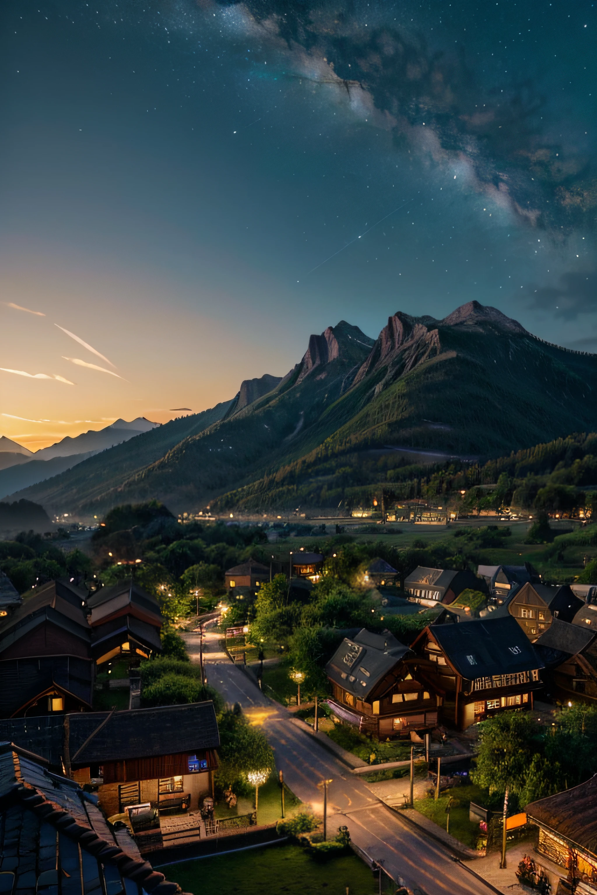 Create a breathtaking digital artwork with a Minecraft theme, set against the backdrop of a captivating, cinematic dusk. As the sun gently descends below the horizon, it bathes the pixelated landscape in a warm, golden hue, casting long, dramatic shadows across the terrain.
In the foreground, an intricately detailed village comes to life, its quaint cottages and bustling market square illuminated by soft, ambient lantern light. Villagers go about their evening routines, and you can almost feel the sense of community as they gather around campfires, sharing stories and laughter.
Beyond the village, a majestic mountain range looms, its rugged peaks kissed by the last remnants of sunlight. Lush forests and cascading waterfalls adorn the foothills, painting a picture of pristine natural beauty.
In the distance, the Minecraft world stretches to the horizon, where the blend of lush forests, serene lakes, and towering mountains gives way to a starlit night sky, filled with constellations and the faint glow of distant galaxies.