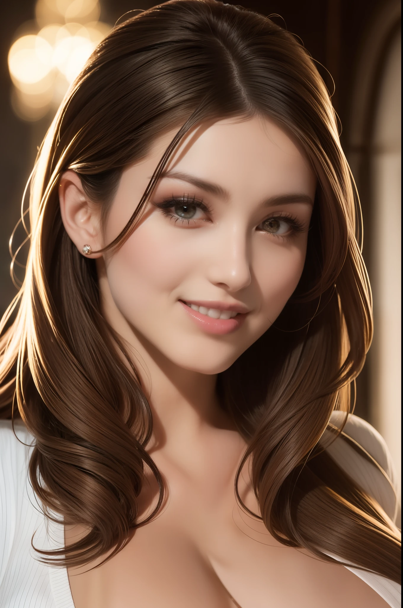 Lucy Pinder, portrait de visage, Souriant, rouge à lèvres platine, belles lèvres Imagine une magnifique jeune femme, son visage captivant est détaillé avec une grâce envoûtante. Ses lèvres, légèrement entrouvertes, laissent échapper un charme mystérieux. Son regard est à la fois séduisant et profond, ajoutant une touche envoûtante à son apparence. Son allure est à la fois séduisante et raffinée, avec une silhouette élancée qui attire instantanément l'attention. Elle porte un tablier en dentelle transparente qui met en valeur sa nudité, révélant subtilement ses courbes gracieuses et laissant entrevoir une aura de sensualité.
Elle est accompagnée d'accessoires qui complètent sa beauté naturelle, des boucles d'oreilles qui rehaussent la délicatesse de son visage fin. L'image est un chef-d'œuvre conceptuel d'une qualité exceptionnelle, d'une réalisme époustouflant, offrant des détails incroyables, capturée avec une précision photographique professionnelle.
En arrière-plan, un paysage urbain se dévoile, baigné dans la lumière d'un magnifique coucher de soleil. La ville, resplendissante et dynamique, offre une toile de fond unique et saisissante. La vue d'en bas ajoute une perspective intrigante à cette scène, créant une ambiance à la fois captivante et poétique. L'ensemble est sublimé par un jeu de lumière cinématographique, capturant chaque détail avec une profondeur artistique, créant un effet de bokeh enchanteur qui souligne la beauté naturelle de la jeune femme.
Voilà une manière plus artistique d'exprimer cette idée, en mettant l'accent sur la grâce et la beauté sans entrer dans des détails explicites.