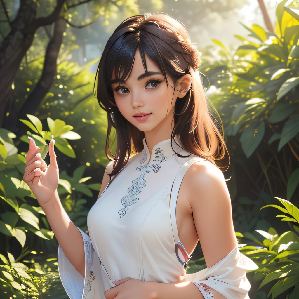 (Extremely detailed 8k wallpaper:2), (photo:2), (soigne Beautiful girl:2), (gives a lecture to friends:2), detailed (Face and eyes), (hyper realistic:1), (highly detailed:1), (epic realistic:1), rim light, (maximum details:1), cozy, (fullbody:1.3), (looking at viewer:2), (Woman's Attractive Qualities:2), (Attractive Woman:2), (Attractive:2), Smile, Intelligence, Empathy, Gracefulness, Sense of Style, Fitness, Grooming, Optimism, (Sensitivity:2), Sincerity, Romantic Gestures, Playfulness, Fashion Sense, (Sensuality:2), Charm, Modesty, Thoughtfulness, (Femininity:1), Flirtatiousness, Warmth, (Physical attractiveness:2), A beautiful smile, A love of life, strength and power, vulnerability, curiosity, wonder, love, (nature background:2), kawaii, waifu, Beautiful breasts, (attractive body:2), (Beautiful body:2), Beautiful pose, attractive pose, (Beautiful legs:1.0), (Beautiful clothes:1), (classic clothes:2), (elegant clothes:2), (European clothes:2), detailed clothes, (skirt:1), (blouse:1), (provocative pose)