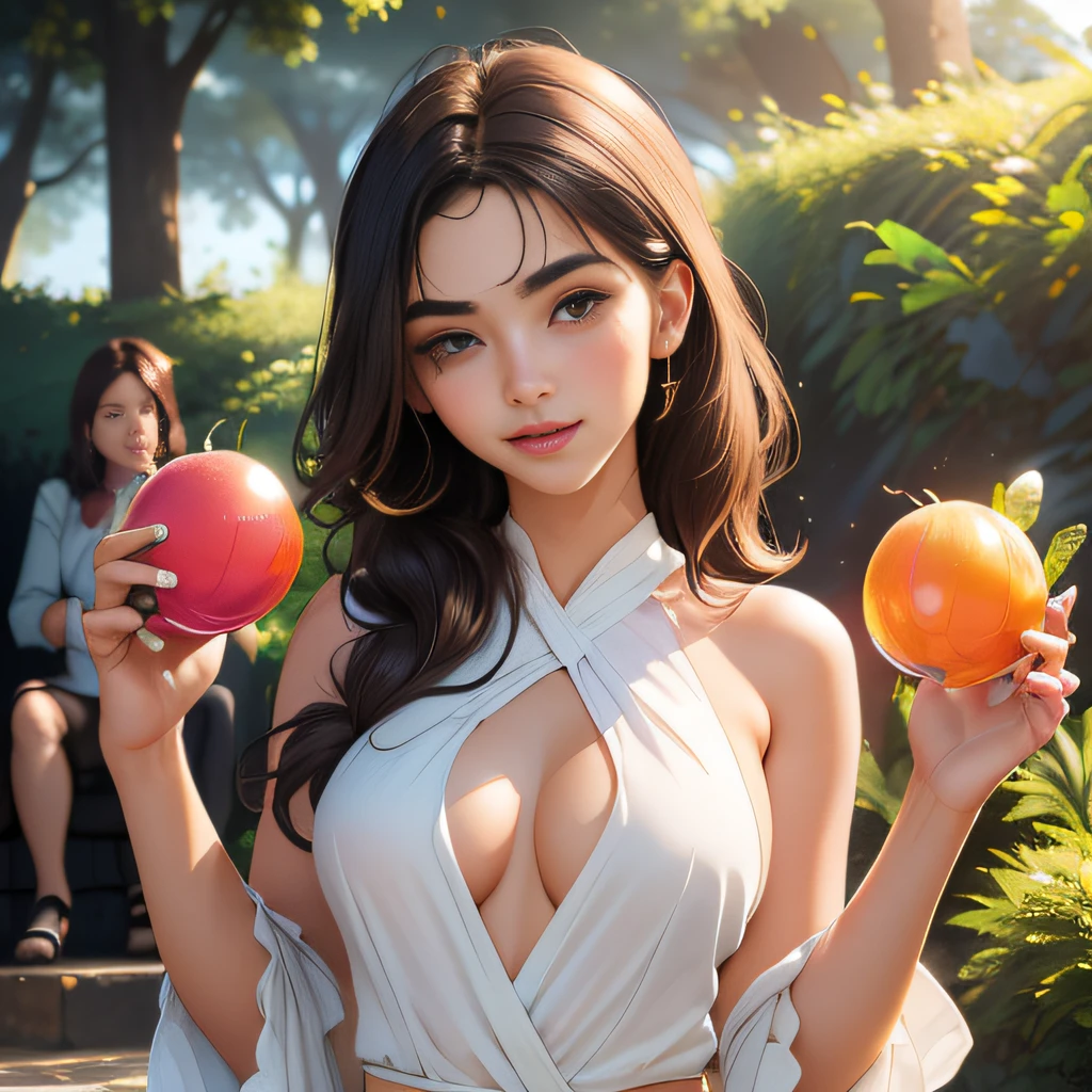 (Extremely detailed 8k wallpaper:2), (photo:2), (soigne Beautiful girl:2), (gives a lecture to friends:2), detailed (Face and eyes), (hyper realistic:1), (highly detailed:1), (epic realistic:1), rim light, (maximum details:1), cozy, (fullbody:1.3), (looking at viewer:2), (Woman's Attractive Qualities:2), (Attractive Woman:2), (Attractive:2), Smile, Intelligence, Empathy, Gracefulness, Sense of Style, Fitness, Grooming, Optimism, (Sensitivity:2), Sincerity, Romantic Gestures, Playfulness, Fashion Sense, (Sensuality:2), Charm, Modesty, Thoughtfulness, (Femininity:1), Flirtatiousness, Warmth, (Physical attractiveness:2), A beautiful smile, A love of life, strength and power, vulnerability, curiosity, wonder, love, (nature background:2), kawaii, waifu, Beautiful breasts, (attractive body:2), (Beautiful body:2), Beautiful pose, attractive pose, (Beautiful legs:1.0), (Beautiful clothes:1), (classic clothes:2), (elegant clothes:2), (European clothes:2), detailed clothes, (skirt:1), (blouse:1), (provocative pose)