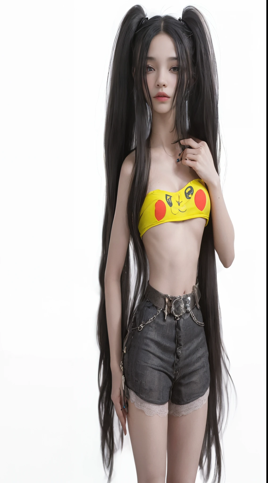 ((realistic lighting, La mejor calidad, 8k, Obra maestra:1.3)), Enfoque claro: 1.2, 1girl, Belleza corporal perfecta: 1.4, Abdominales delgados: 1.1, ((dark brown hair)), (Recorte blanco: 1.4), (al aire libre, Noche: 1.1), pantalones calientes, shorts, apretado,, busto, busto, Calle de la ciudad, Super Fine Face, Ojos finos, 双眼皮,