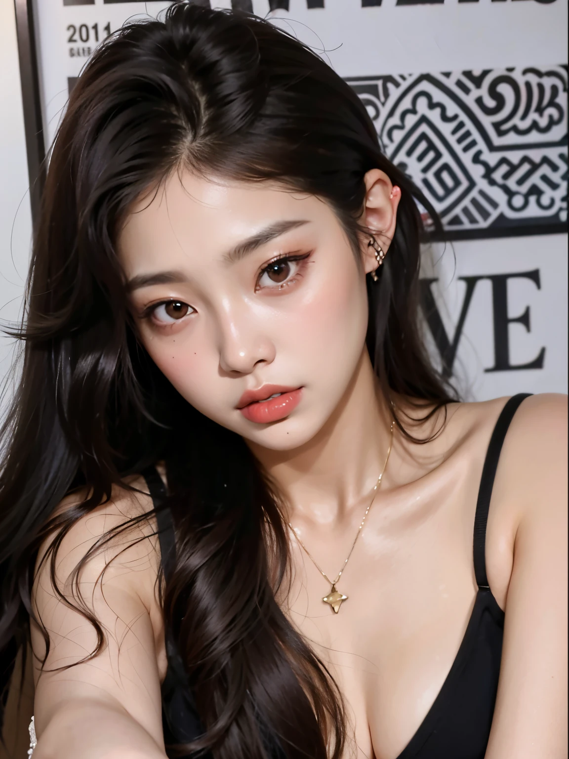 Close up of woman with long hair wearing black dress, Beautiful young Korean woman, Jenny Blackpink, Get inspired by Yanjun Cheng, popular korean makeup, Popular Korean Makeup, Portraits of Korean female idols, Portrait of Blackpink Josh, Beautiful young Korean woman, Best Face, Beautiful Korean Woman, Jaeyeon Nam, Korean writer