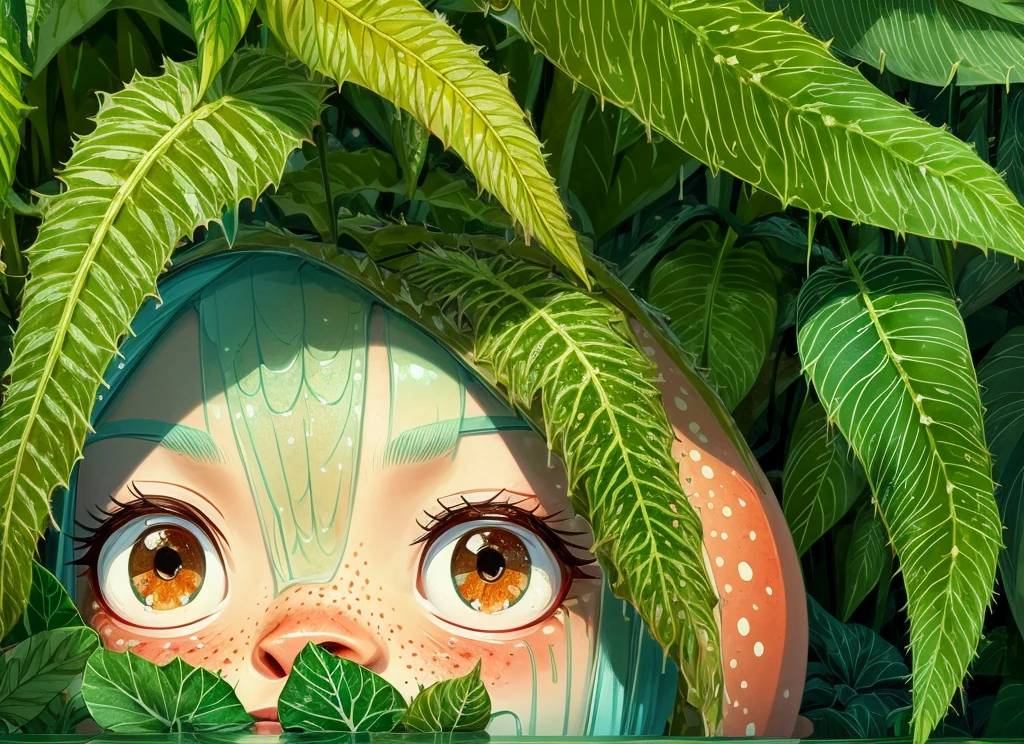 Closeup of Freckly beautiful topless dripping girl (masterpiece), (best quality), HDR, Song of the Sea,
(Plant sheds:1.3), plants, piranhas, ferns, water pipes, indoor, glass,
Cartoon, texture, 2d illustration, high contrast, outlines, (minimalism),