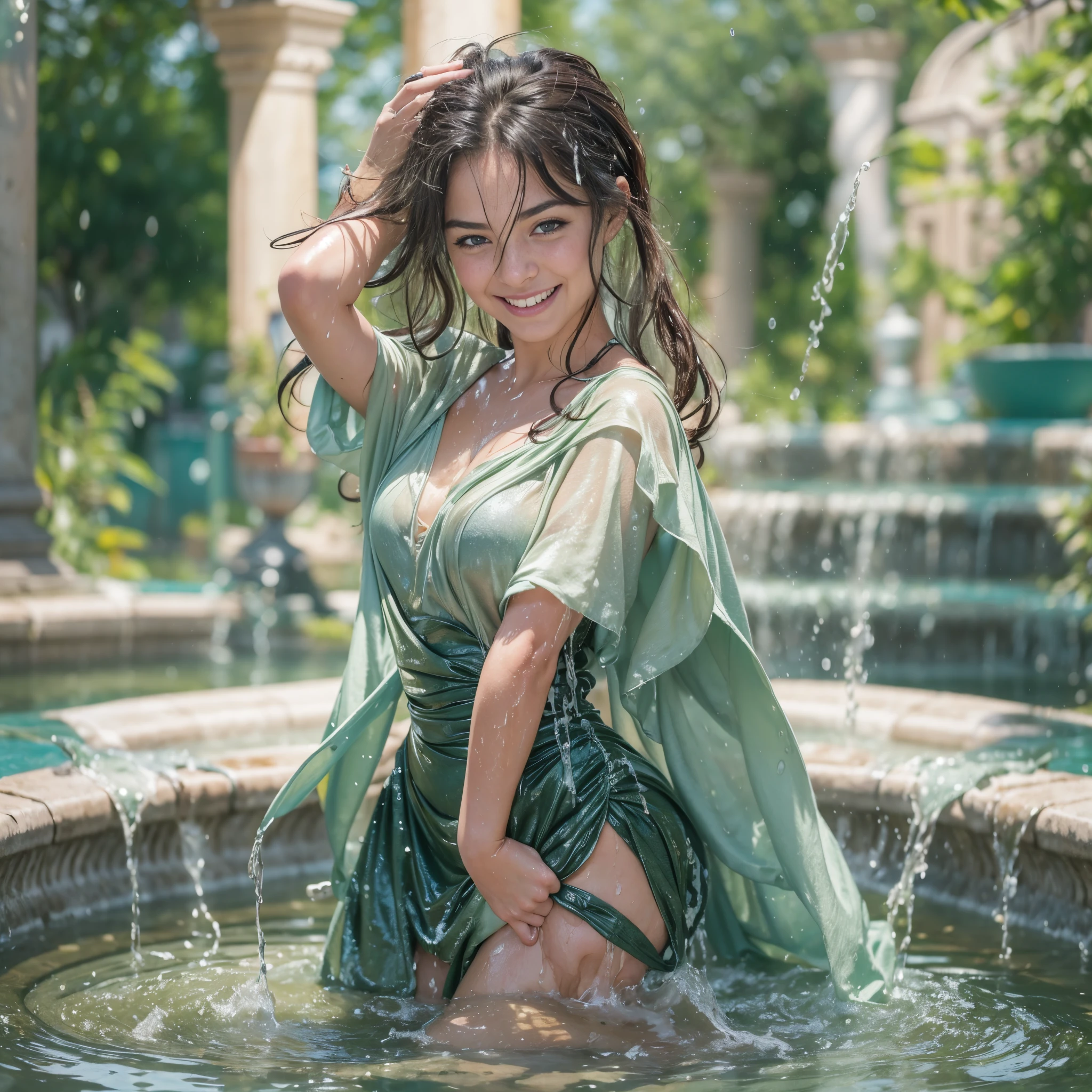 (A beautiful Goddesses, plain background, photoshoot, detailed face, athletic , navel,cute dress), (Photorealsitic:1.4), Raw , Sharp Re, Nikon D850 Film, Stock Photo , F1.6 Lenses Rich Colors ,Hyper Realistic, Life Like Textures, Dramatic Lighting ,Unreal Engine , ((Super Realistic Details))、Global Illumination, Shadows, Octane Rendering, 8K, Ultrasharp, Highly Detailed, Realistic Light, Ink Color Art, Ink Sketch Art, thong strings ((huge perky breasts, deep cleavage 1.8)) smiling , (green colour full proper dress,  printed gown))(( beach, sunny, , eating coan icecream)) ((oily skin, oily body, shiny skin))woman, standing, ((cum facial 1.8))