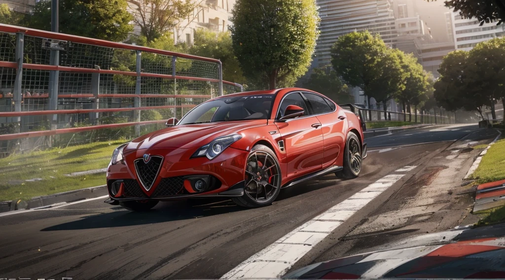 Alfa-Romeo, Luxury sedans, Julia, (circuit driving:1.2), GT, Ren Hao, top-quality, unparalleled masterpiece ever, Ultra-realistic 8KCG, the Extremely Detailed CG Unity 8K Wallpapers、erfect artwork, Feeling of sprinting,
