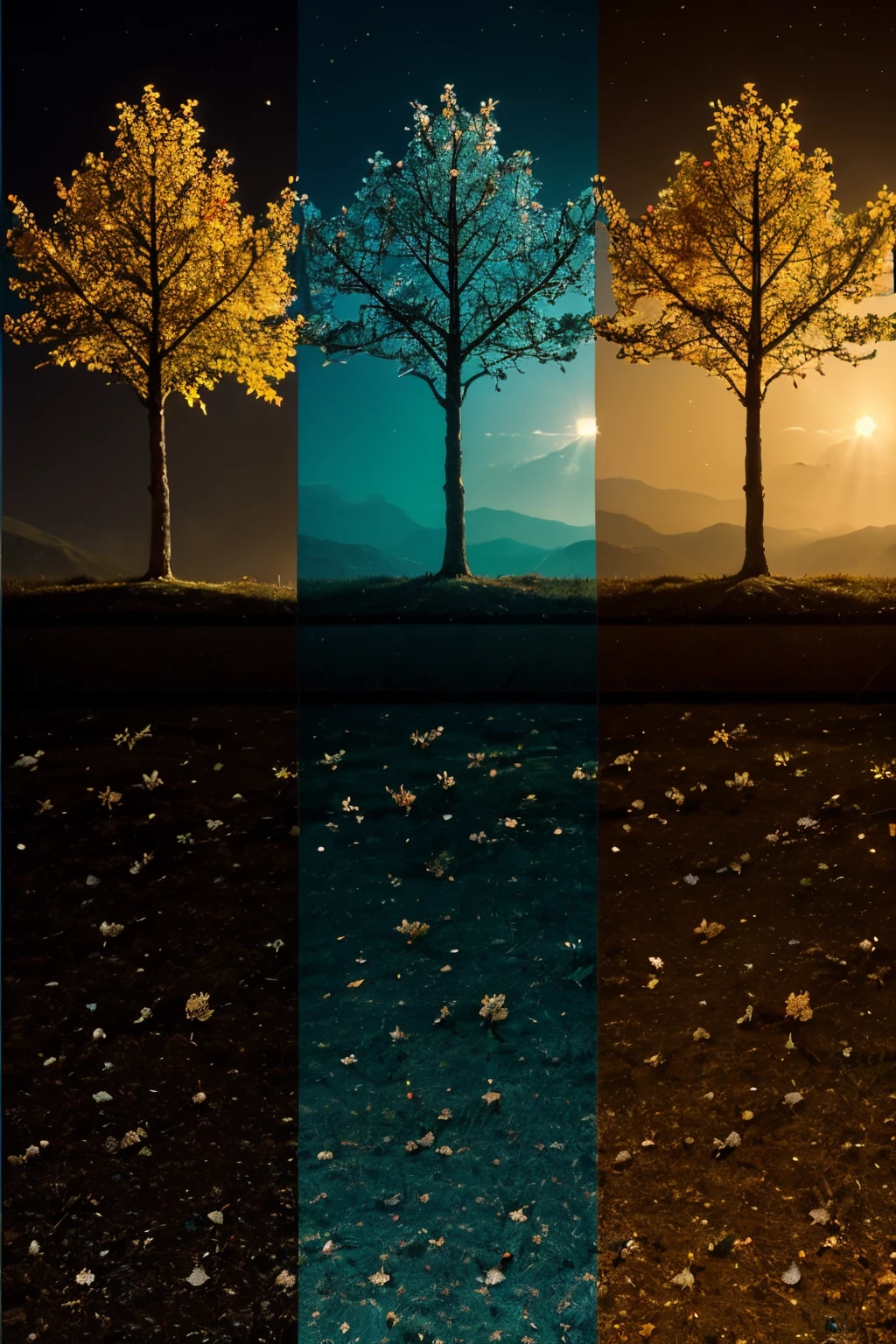 (autumn:1.1,winter:1.1,spring:1.1,summer:1.1),beautiful landscape, [photography], vivid colors, [nature], detailed leaves, trees, blooming flowers, snow-covered mountains, colorful foliage, falling leaves, serene lakes, sunny skies, fresh green grass, clear blue waters, warm sunlight, gentle breezes, changing seasons