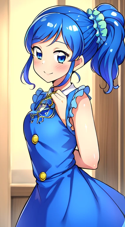 masterpiece , best quality, detailed quality, kiriya Aoi (Aikatsu), 1girl ,side ponytail ,dark blue hair ,multicolored hair, dark blue eyes, sexy dress