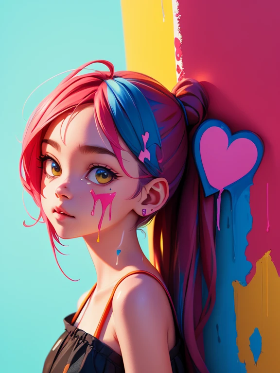 a conceptual drawing, half face half heart, paint dripping, masterpiece, Something