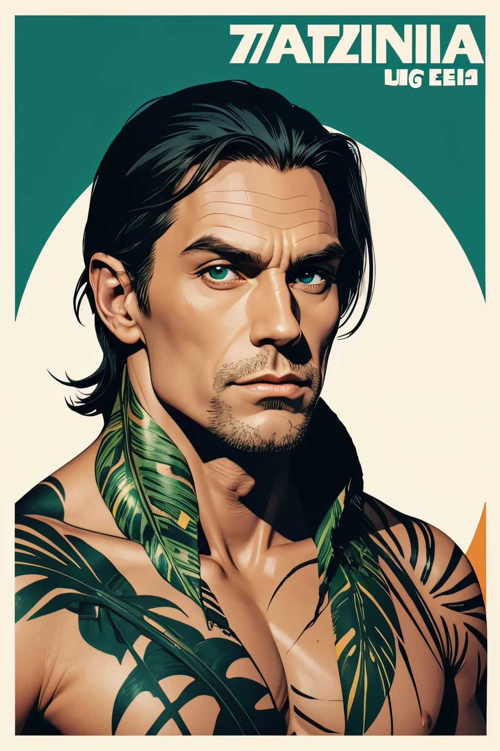 tarzan, circle design, ink spot design minimalist, pop art, based on bela lugose