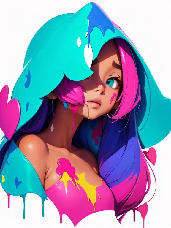 a conceptual drawing, half face half heart, paint dripping, masterpiece, Something
