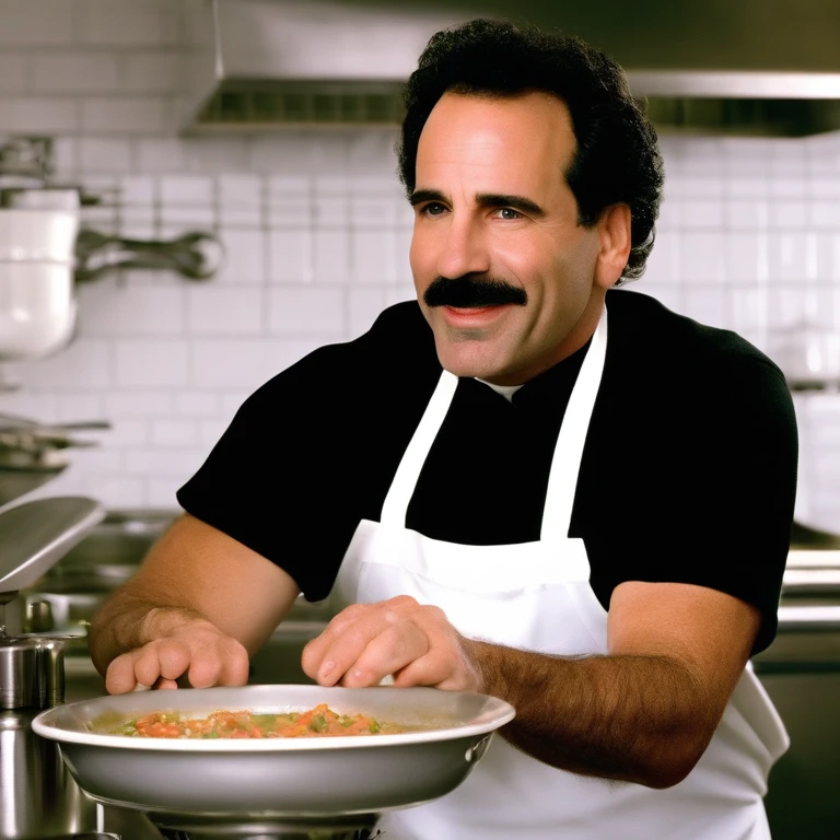 The Soup Nazi’s appearance is that of a typical chef with a white chef’s uniform, but his intense, intimidating demeanor sets him apart. He strictly enforces a set of rules at his soup stand, such as ordering customers to line up in an orderly fashion, speak only when spoken to, place their order quickly, and move to the left immediately after ordering.,Seinfeld TV show,The Soup Nazi’s appearance is that of a typical chef with a white chef’s uniform, but his intense, intimidating demeanor sets him apart. He strictly enforces a set of rules at his soup stand, such as ordering customers to line up in an orderly fashion, speak only when spoken to, place their order quickly, and move to the left immediately after ordering.,face,photo
