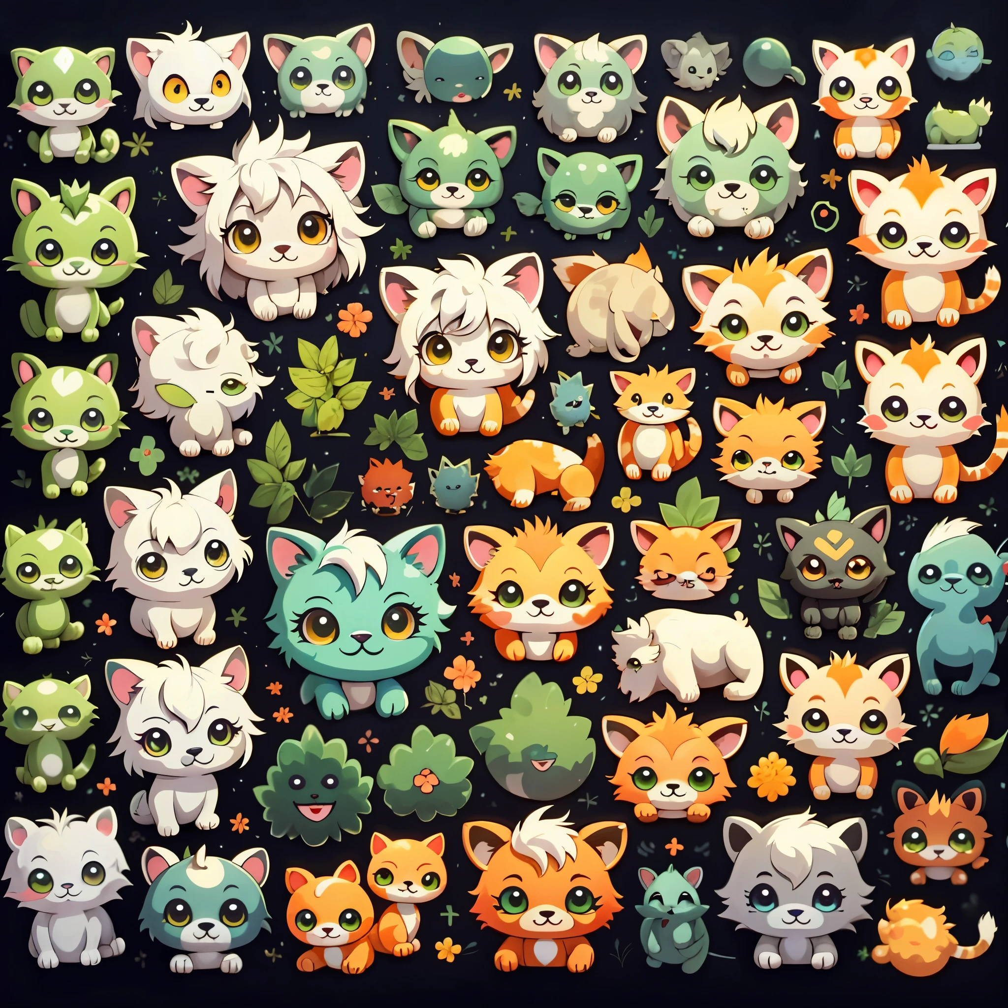 Emoticon pack,Little Lion\(Organism\),simple backgound,Cartoon Cute,Green eyes,Silver-white hair