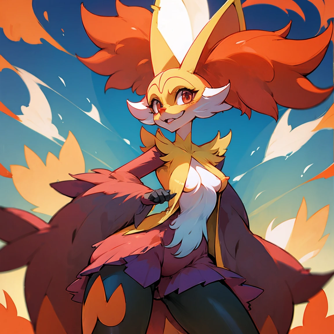 Personaje Delphox de pokemon, denuda cuerpo sexy, (NSFW) con su parte intima a la vista