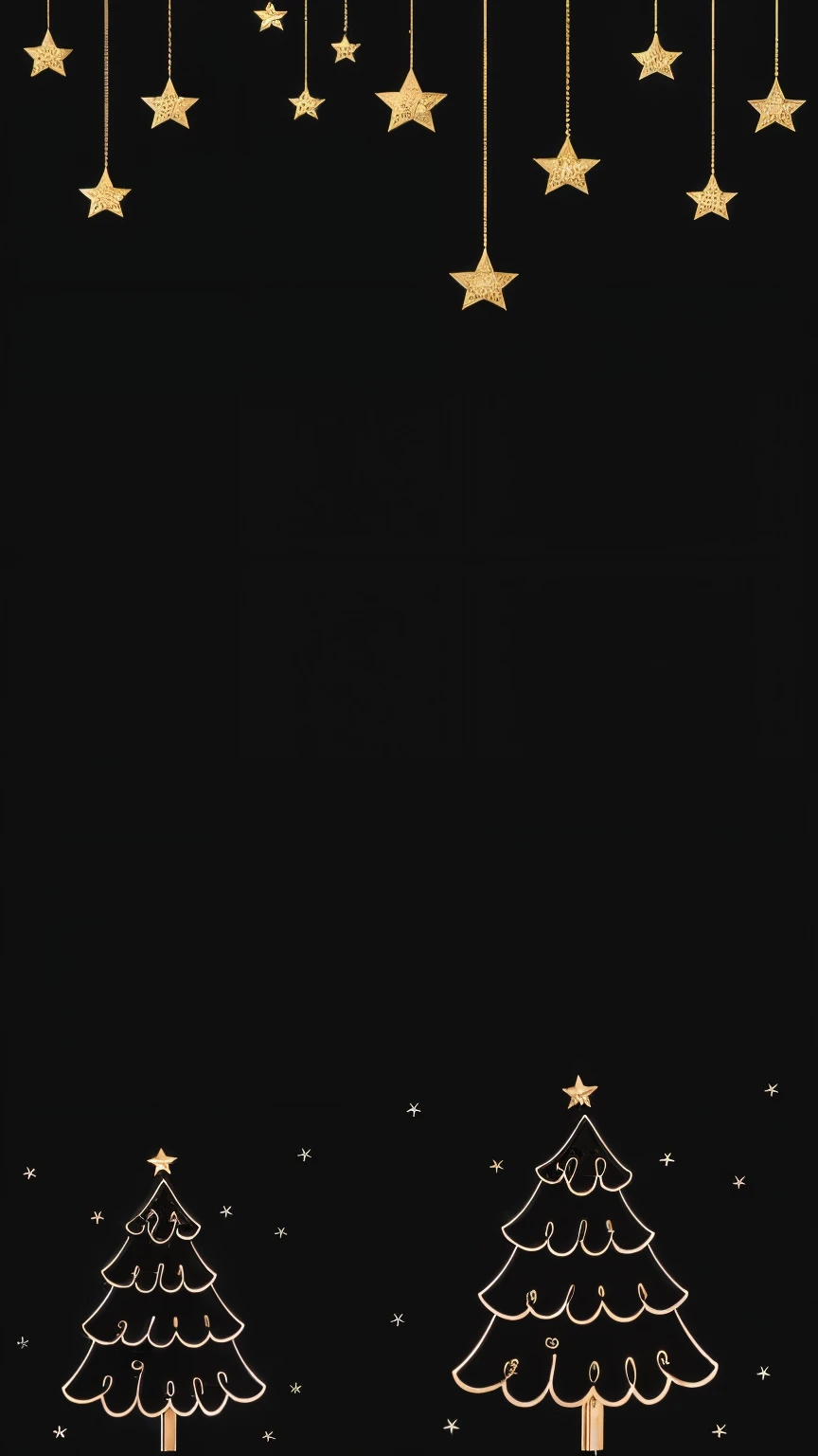 Close-up of a Christmas tree with gold stars on a black background, Stars on black background, phone background, phone wallpaper, Black sky with stars, Starred, Zoom out very far, iphone background, stars on background, Black background Pinterest, Minimalist wallpapers, Black flat background, iphone wallpaper, Dark and stars on background, shooting star in background