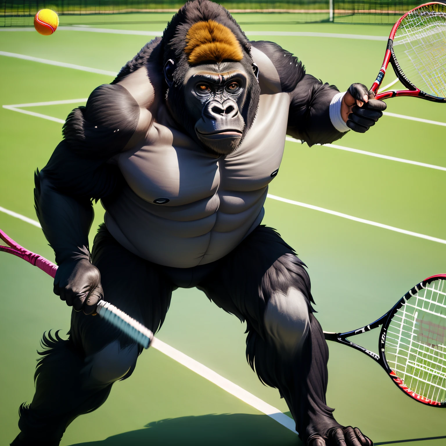 Gorilla playing tennis