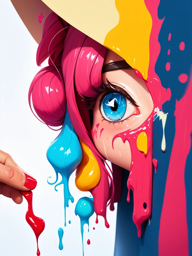 a conceptual drawing, half face half heart, paint dripping, masterpiece, Something